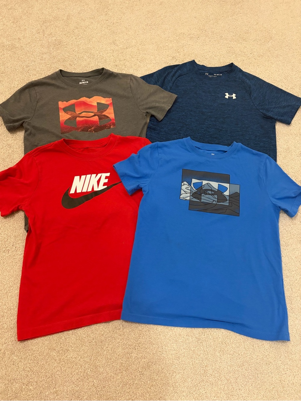 Four Boys’ T-Shirts Size Youth Medium Nike and Under Armour
